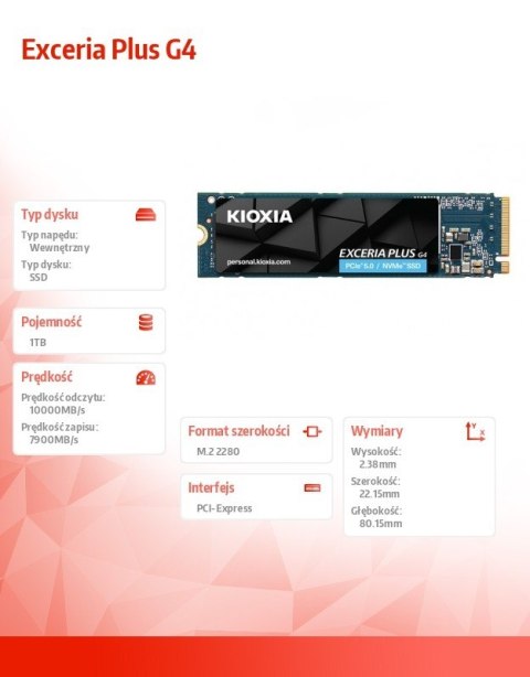 Dysk SSD Exceria Plus G4 1TB PCIe Gen5x4 10000/7900 Dysk SSD Exceria Plus G4 1TB PCIe Gen5x4 10000/7900