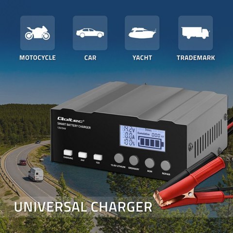 Inteligentna mikroprocesorowa ładowarka 12V | 12.6V | 24V |Prostownik z funkcją naprawy do akumulatora AGM GEL LiFePO4 | LCD Inteligentna mikroprocesorowa ładowarka 12V | 12.6V | 24V |Prostownik z funkcją naprawy do akumulatora AGM GEL LiFePO4 | LCD