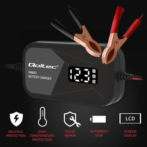 Inteligentna mikroprocesorowa ładowarka 12V | 2A | Prostownik z funkcją regeneracji ogniw do akumulatora AGM GEL | LCD Inteligentna mikroprocesorowa ładowarka 12V | 2A | Prostownik z funkcją regeneracji ogniw do akumulatora AGM GEL | LCD
