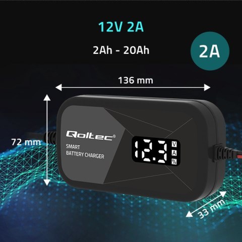 Inteligentna mikroprocesorowa ładowarka 12V | 2A | Prostownik z funkcją regeneracji ogniw do akumulatora AGM GEL | LCD Inteligentna mikroprocesorowa ładowarka 12V | 2A | Prostownik z funkcją regeneracji ogniw do akumulatora AGM GEL | LCD
