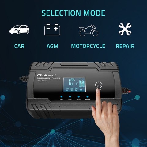 Inteligentna mikroprocesorowa ładowarka 12V 8A | 24V 4A |Prostownik z funkcją naprawy do akumulatora AGM GEL | LCD Inteligentna mikroprocesorowa ładowarka 12V 8A | 24V 4A |Prostownik z funkcją naprawy do akumulatora AGM GEL | LCD