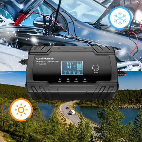 Inteligentna mikroprocesorowa ładowarka 12V 8A | 24V 4A |Prostownik z funkcją naprawy do akumulatora AGM GEL | LCD Inteligentna mikroprocesorowa ładowarka 12V 8A | 24V 4A |Prostownik z funkcją naprawy do akumulatora AGM GEL | LCD