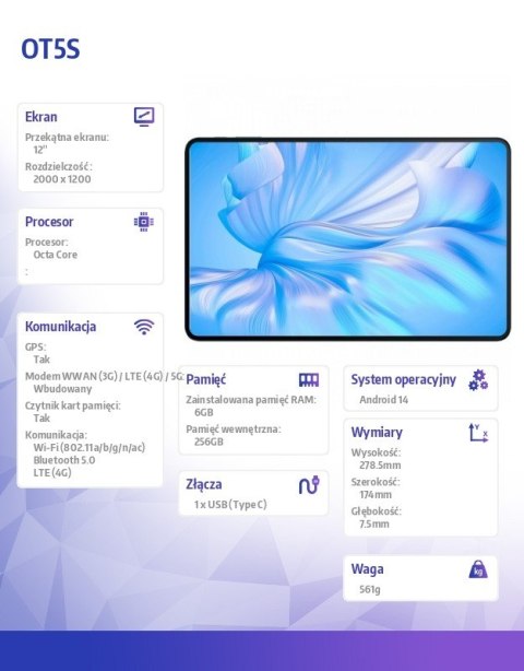 Tablet OT5S 4G 12 6/256GB Niebieski Tablet OT5S 4G 12 6/256GB Niebieski