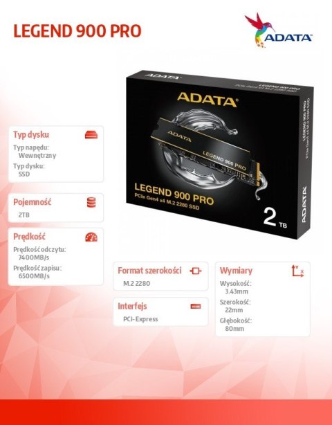 Dysk SSD LEGEND 900 Pro 2TB PCIe 4x4 7.4/6.5 GB/s M2 Dysk SSD LEGEND 900 Pro 2TB PCIe 4x4 7.4/6.5 GB/s M2