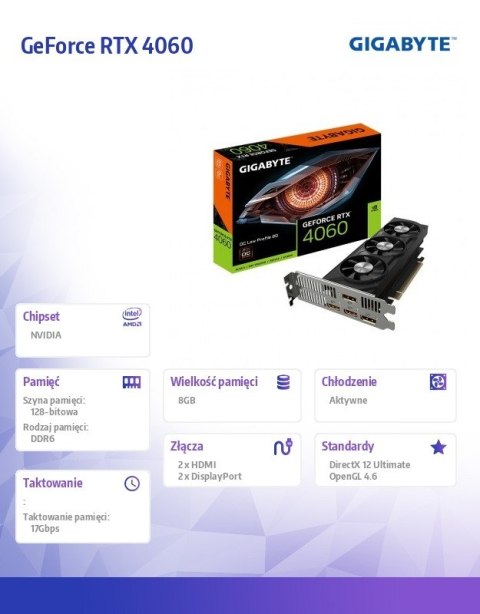 Karta graficzna GeForce RTX 4060 OC Low Profile 8G GDDR6 128bit 2HDMI/2DP Karta graficzna GeForce RTX 4060 OC Low Profile 8G GDDR6 128bit 2HDMI/2DP