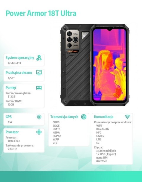 Smartfon Power Armor 18T Ultra 5G 12/512GB IP69K Czarny Smartfon Power Armor 18T Ultra 5G 12/512GB IP69K Czarny