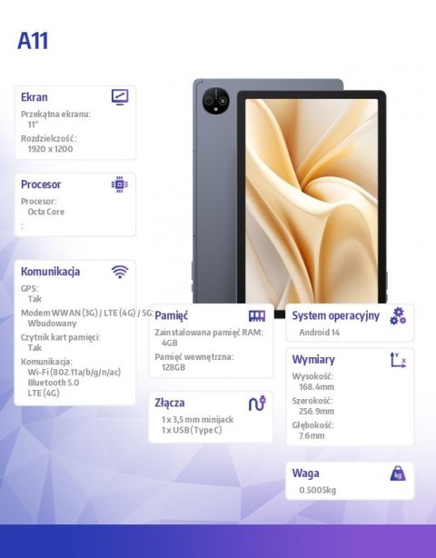 Tablet A11 4G 11 cali 4GB/256GB Space Grey Tablet A11 4G 11 cali 4GB/256GB Space Grey