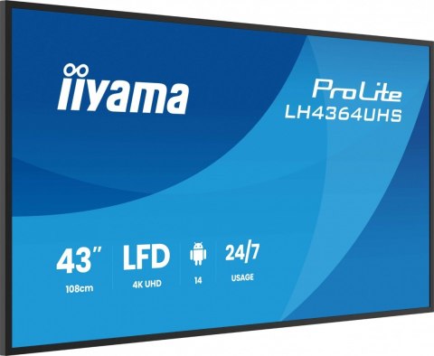 Monitor 43 cale LH4364UHS-B1AG 24/7,VA,ANDROID14,4K,500cd,4000:1,2xHDMI,USB-C,RJ45, RS-232c, IR, 2x10W, 2xUSB, UCHWYT ŚCIENNY Monitor 43 cale LH4364UHS-B1AG 24/7,VA,ANDROID14,4K,500cd,4000:1,2xHDMI,USB-C,RJ45, RS-232c, IR, 2x10W, 2xUSB, UCHWYT ŚCIENNY