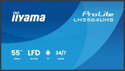Monitor 55 cali LH5564UHS-B1AG, 24/7,VA,ANDROID14,4K,500cd,5000:1, 2xHDMI ,USB-C,RJ45, RS-232c, IR, 2x10W, 2xUSB, UCHWYT ŚCIE Monitor 55 cali LH5564UHS-B1AG, 24/7,VA,ANDROID14,4K,500cd,5000:1, 2xHDMI ,USB-C,RJ45, RS-232c, IR, 2x10W, 2xUSB, UCHWYT ŚCIE