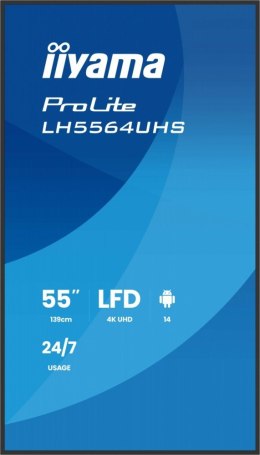 Monitor 55 cali LH5564UHS-B1AG, 24/7,VA,ANDROID14,4K,500cd,5000:1, 2xHDMI ,USB-C,RJ45, RS-232c, IR, 2x10W, 2xUSB, UCHWYT ŚCIE