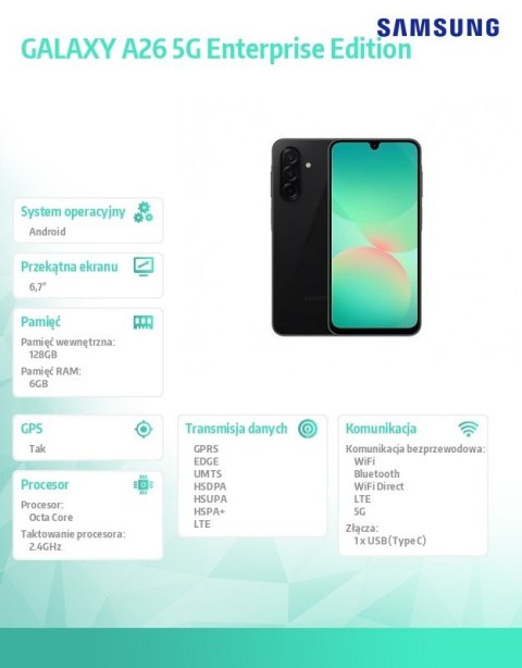 Smartfon GALAXY A26 5G 6/128 GB czarny Enterprise Edition Smartfon GALAXY A26 5G 6/128 GB czarny Enterprise Edition
