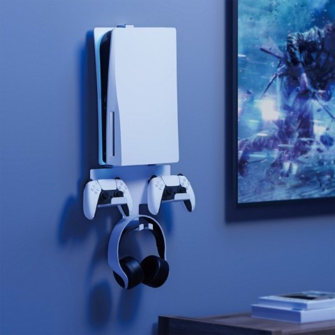Stojak do Playstation 5 RS181, biały, ścienny, max 10kg, uchwt na pady Stojak do Playstation 5 RS181, biały, ścienny, max 10kg, uchwt na pady