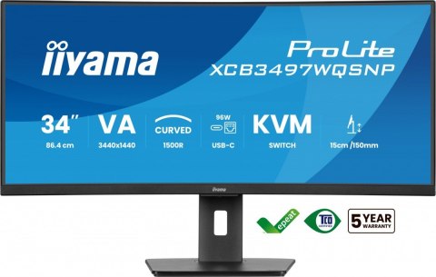 Monitor 34 cali XCB3497WQSNP-B1 VA,UWQHD,1500R,USB-cDock,KVM,95W, 2xHDMI, 1xDP, RJ45,2x5W,21:9 /5y/ Monitor 34 cali XCB3497WQSNP-B1 VA,UWQHD,1500R,USB-cDock,KVM,95W, 2xHDMI, 1xDP, RJ45,2x5W,21:9 /5y/