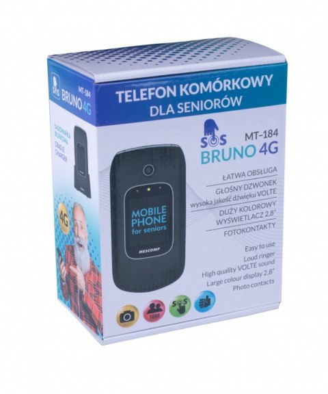 Telefon komórkowy z klapką dla seniorów MT-184 BRUNO 4G Telefon komórkowy z klapką dla seniorów MT-184 BRUNO 4G