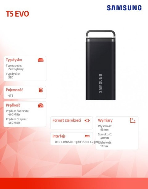 Dysk zewnętrzny SSD Portable T5 EVO 4TB USB3.2 GEN.1 czarny Dysk zewnętrzny SSD Portable T5 EVO 4TB USB3.2 GEN.1 czarny