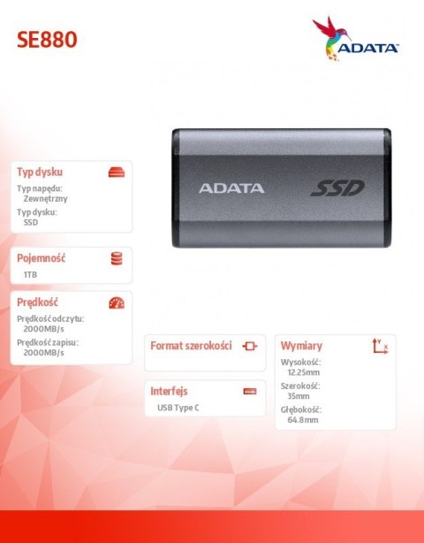 Dysk zewnętrzny SSD SE880 1TB USB3.2A/C Gen2x2 Dysk zewnętrzny SSD SE880 1TB USB3.2A/C Gen2x2
