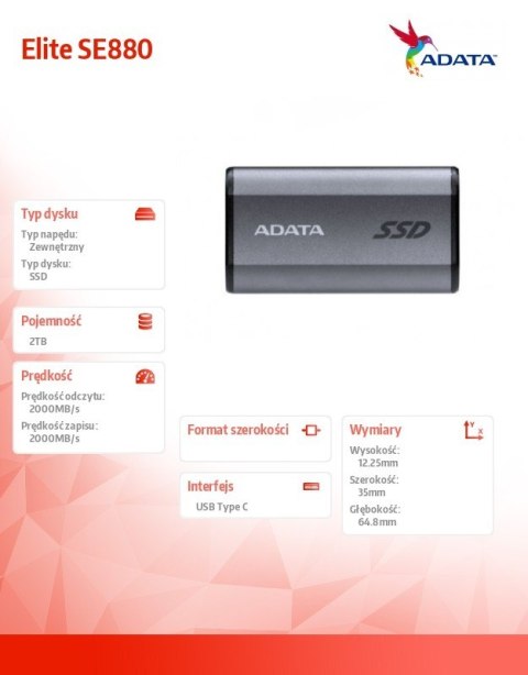Dysk zewnętrzny SSD SE880 2TB USB3.2A/C Gen2x2 Dysk zewnętrzny SSD SE880 2TB USB3.2A/C Gen2x2