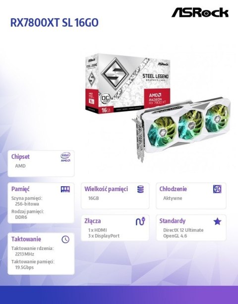 Karta graficzna Radeon RX 7800 XT STEEL LEGEND OC 16G GDDR6 256bit Karta graficzna Radeon RX 7800 XT STEEL LEGEND OC 16G GDDR6 256bit