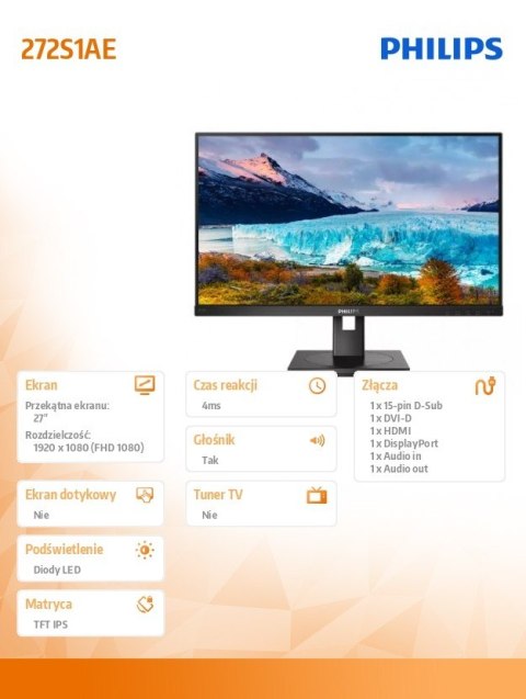 Monitor 272S1AE 27 cali IPS DVI HDMI DP Pivot Monitor 272S1AE 27 cali IPS DVI HDMI DP Pivot
