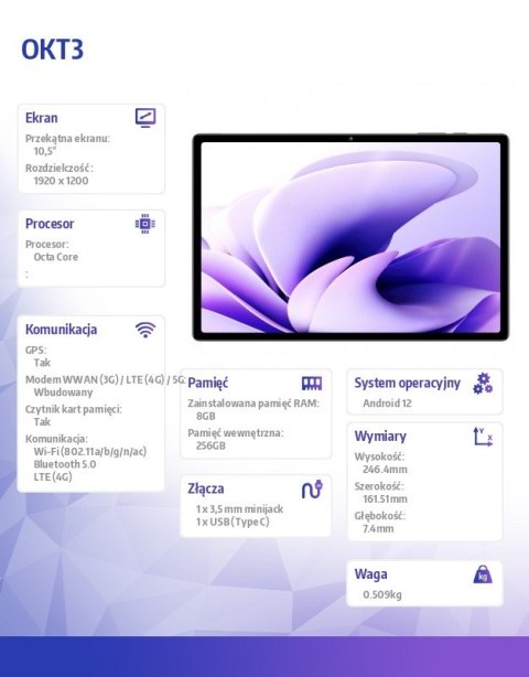 Tablet OKT3 8/256GB 8250 mAh 10.51" czarny Tablet OKT3 8/256GB 8250 mAh 10.51" czarny