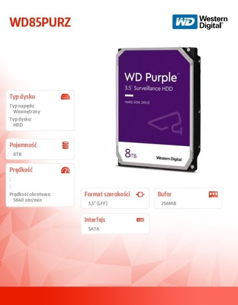 Dysk twardy Purple 8TB 3,5 cala WD85PURZ Dysk twardy Purple 8TB 3,5 cala WD85PURZ