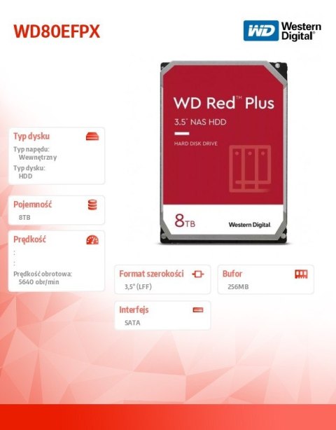 Dysk twardy Red Plus 8TB 3,5 cala CMR 256MB/5640RPM Class Dysk twardy Red Plus 8TB 3,5 cala CMR 256MB/5640RPM Class