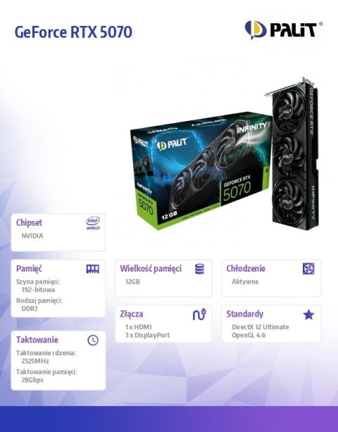Karta graficzna GeForce RTX 5070 INFINITY 3 12GB GDDR7 192bit 3DP/HDMI Karta graficzna GeForce RTX 5070 INFINITY 3 12GB GDDR7 192bit 3DP/HDMI