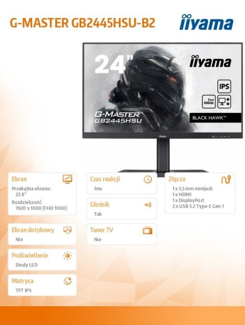 Monitor 23,8 cala GB2445HSU-B2 IPS,FHD,100Hz,1ms,2xUSB,300cd Monitor 23,8 cala GB2445HSU-B2 IPS,FHD,100Hz,1ms,2xUSB,300cd