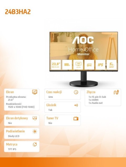 Monitor 24B3HA2 23.8 cala IPS 100Hz HDMI Głośniki Monitor 24B3HA2 23.8 cala IPS 100Hz HDMI Głośniki