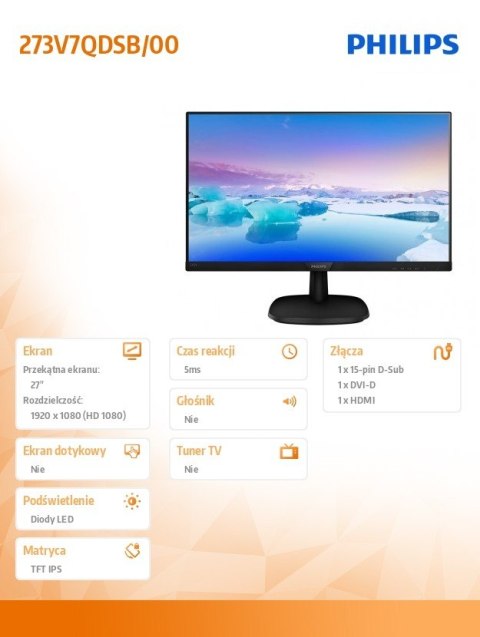 Monitor 27 273V7QDSB IPS DVI HDMI Czarny Monitor 27 273V7QDSB IPS DVI HDMI Czarny