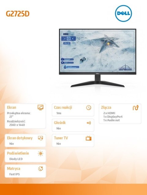 Monitor G2725D 27 cali AMD FreeSync 180Hz Fast IPS LED QHD(2560x1440)/16:9/DP/HDMI/3Y Monitor G2725D 27 cali AMD FreeSync 180Hz Fast IPS LED QHD(2560x1440)/16:9/DP/HDMI/3Y