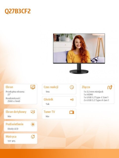 Monitor Q27B3CF2 27 cali IPS 100Hz HDMI USB-C HAS Monitor Q27B3CF2 27 cali IPS 100Hz HDMI USB-C HAS