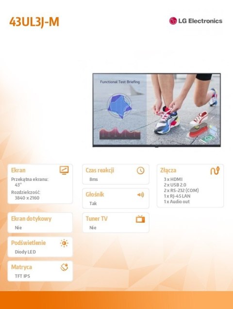 Monitor wielkoformatowy 43UL3J-M 43 cale UHD IPS 16/7 300cd/m2 Monitor wielkoformatowy 43UL3J-M 43 cale UHD IPS 16/7 300cd/m2