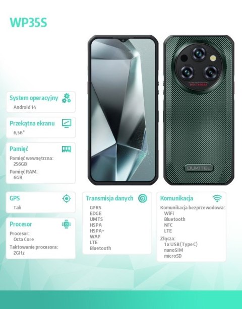 Smartfon WP35S 4G 6/256GB IP69K Zielony Smartfon WP35S 4G 6/256GB IP69K Zielony