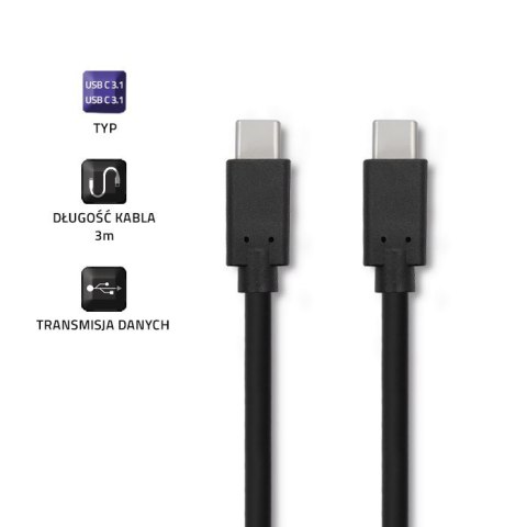 Kabel USB 3.1 typ C męski | USB 3.1 typ C męski | 3m | Czarny Kabel USB 3.1 typ C męski | USB 3.1 typ C męski | 3m | Czarny