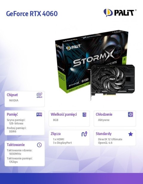 Karta graficzna GeForce RTX 4060 StormX 8GB GDDR6 128bit Karta graficzna GeForce RTX 4060 StormX 8GB GDDR6 128bit
