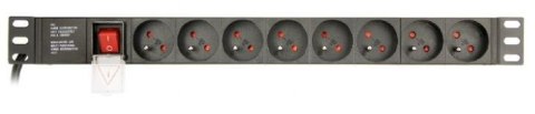 Listwa zasilająca rack (PDU), 8 gniazd FR, 1U, 16A, wtyk Schuko 3m Listwa zasilająca rack (PDU), 8 gniazd FR, 1U, 16A, wtyk Schuko 3m