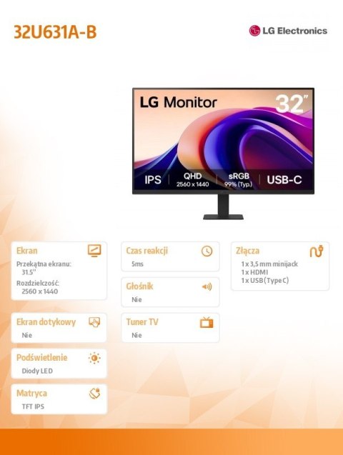 Monitor 31.5 cala 32U631A-B QHD 100Hz IPS HDR10 Monitor 31.5 cala 32U631A-B QHD 100Hz IPS HDR10