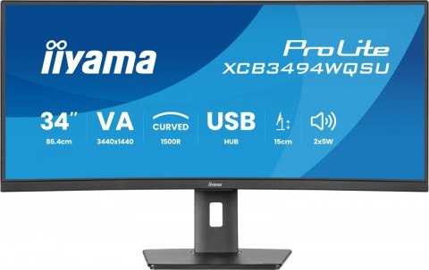 Monitor 34 cali XCB3494WQSU-B1 VA,UWQHD,1500R,2xHDMI,DP,2xUSB,2xUSB-C Monitor 34 cali XCB3494WQSU-B1 VA,UWQHD,1500R,2xHDMI,DP,2xUSB,2xUSB-C