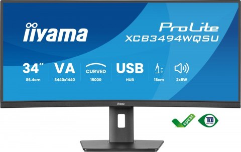 Monitor 34 cali XCB3494WQSU-B1 VA,UWQHD,1500R,2xHDMI,DP,2xUSB,2xUSB-C Monitor 34 cali XCB3494WQSU-B1 VA,UWQHD,1500R,2xHDMI,DP,2xUSB,2xUSB-C