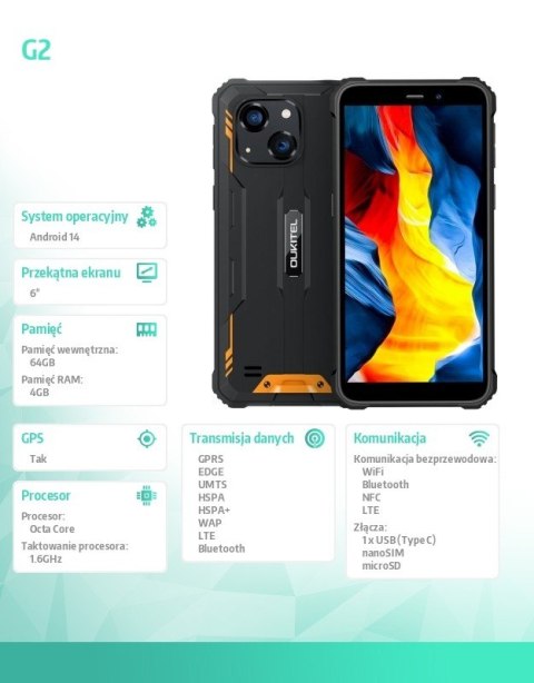 Smartfon G2 4G 4/64GB IP69K Pomarańczowy Smartfon G2 4G 4/64GB IP69K Pomarańczowy