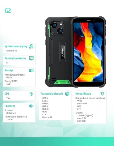 Smartfon G2 4G 4/64GB IP69K Zielony Smartfon G2 4G 4/64GB IP69K Zielony