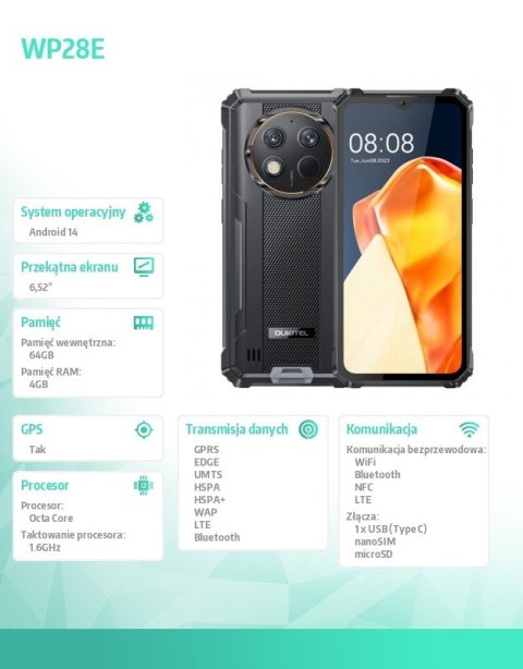 Smartfon WP28E 4G 4/64GB IP69K Czarny Smartfon WP28E 4G 4/64GB IP69K Czarny
