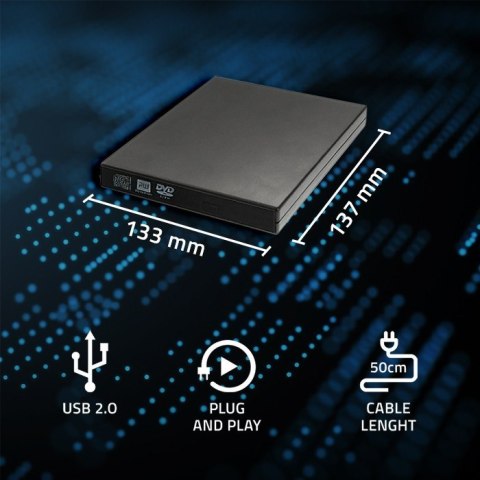 Nagrywarka DVD-RW zewnętrzna | USB 2.0 | Czarna Nagrywarka DVD-RW zewnętrzna | USB 2.0 | Czarna