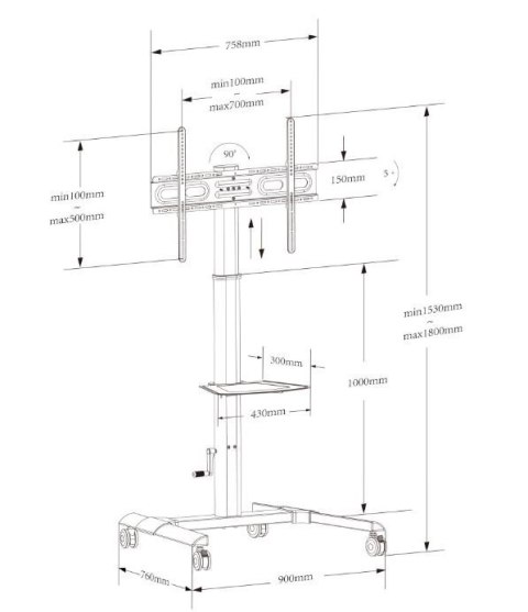 Stojak Mobilny LCD/LED 32-70cali, 40kg z półką Stojak Mobilny LCD/LED 32-70cali, 40kg z półką