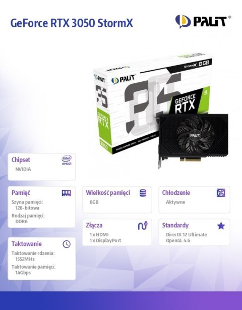Karta graficzna GeForce RTX 3050 StormX 8GB GDDR6 128bit DP/HDMI Karta graficzna GeForce RTX 3050 StormX 8GB GDDR6 128bit DP/HDMI