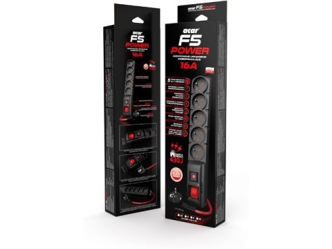 Listwa zasilająca F5 Power 10m 16A (5 gniazd) czarna Listwa zasilająca F5 Power 10m 16A (5 gniazd) czarna