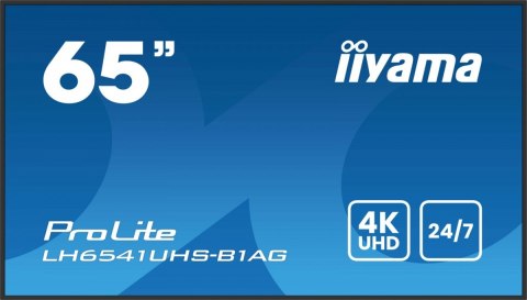 Monitor 65 cali LH6541UHS-B1AG VA,4K,24/7,LAN,USB,HDMI,500cd/m2, Haze(25%),2x10W,Pion/Poziom Monitor 65 cali LH6541UHS-B1AG VA,4K,24/7,LAN,USB,HDMI,500cd/m2, Haze(25%),2x10W,Pion/Poziom