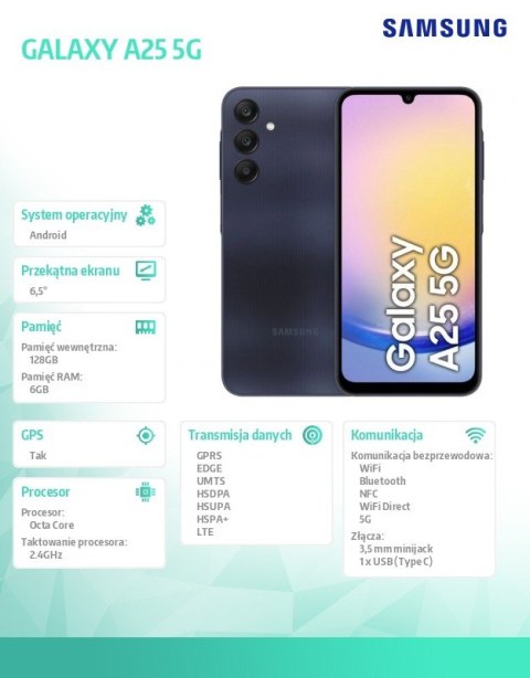 Smartfon GALAXY A25 5G 6/128 GB Czarny +1Y Care Smartfon GALAXY A25 5G 6/128 GB Czarny +1Y Care