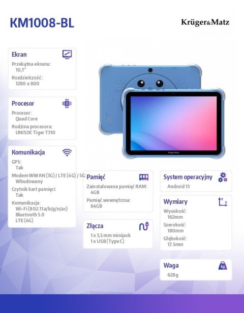 Tablet dla dzieci Kruger & Matz FUN 1008 niebieski Tablet dla dzieci Kruger & Matz FUN 1008 niebieski